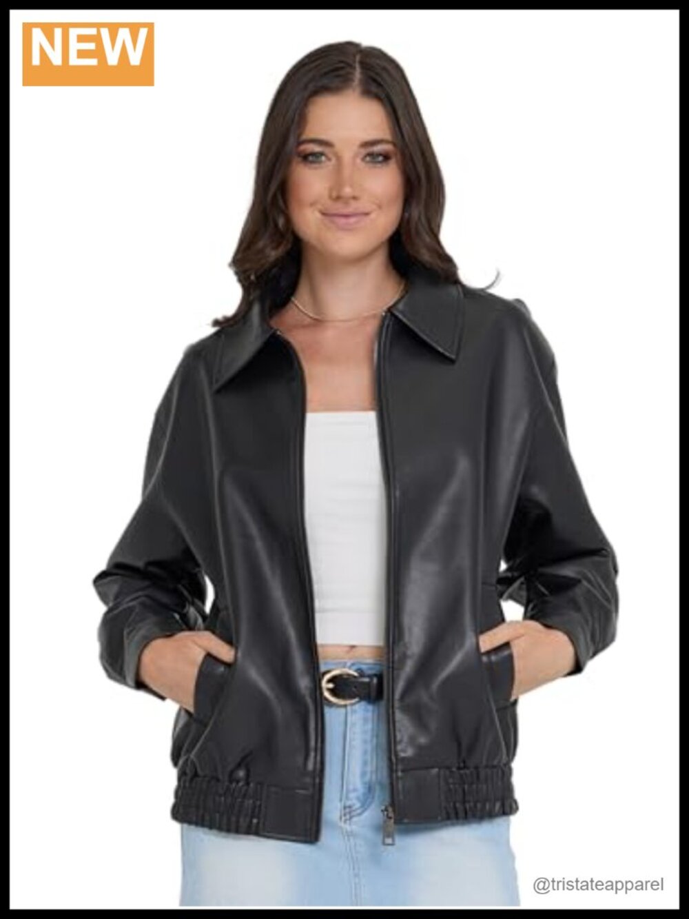 Women's Faux Leather Bomber Motorcycle Jacket Long Sleeve Zip Up Oversized